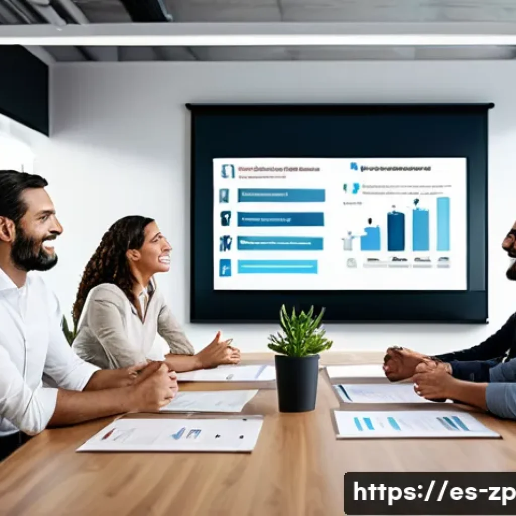 비즈니스에서 의미 찾기 - A diverse team of professional Spanish businesspeople in a modern office, engaged in an interactive ...