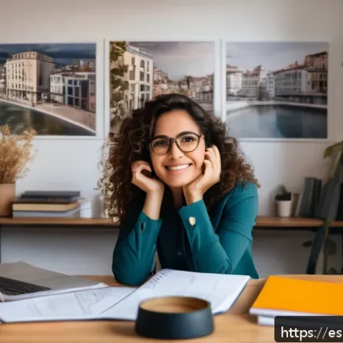 Home 30 인생의 전환점과 직업적 선택 - A professional Hispanic woman in her early 30s sitting at a cozy home office desk in Madrid, Spain, ...