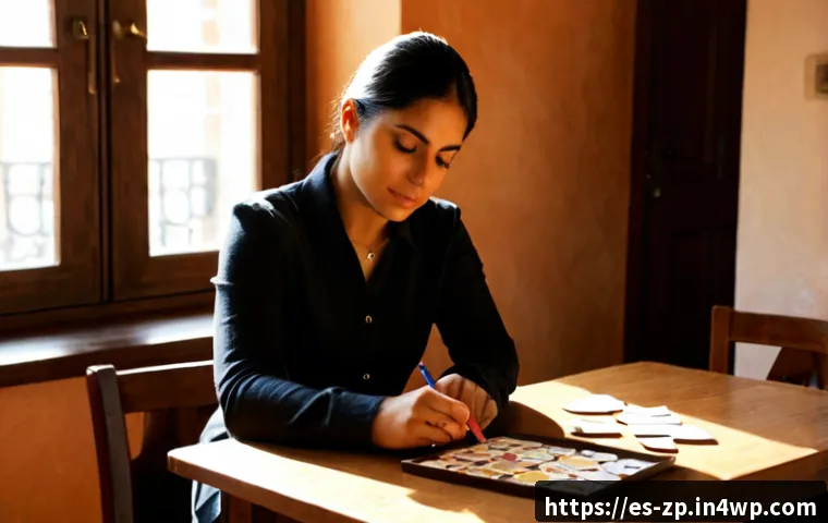 Home 17 의미 있는 일 찾기 위한 자기 탐색 방법 - Photorealistic scene of a thoughtful Hispanic woman in her early 40s sitting at a sunlit wooden tabl...